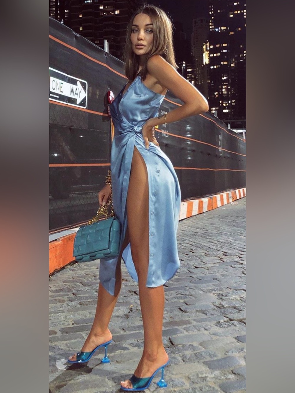 Alexander Wang Buttoned Silk Camisole Midi Dress in Slate Blu 100% Silk
